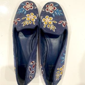 Tory Burch Embroidered Suede Smoking Slipper- Size 8